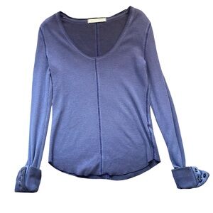 We The Free Blue Art School Waffle Knit Thermal Top Large